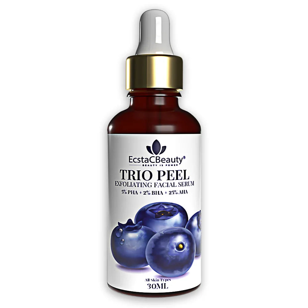 EcstaCBeauty Trio Peel Exfoliating Facial Serum | 5% PHA + 2% BHA + 25% AHA | Gentle Yet Effective Chemical Peel for Smoother Skin | Removes Dead Skin & Unclogs Pores | All Skin Types (30ML)