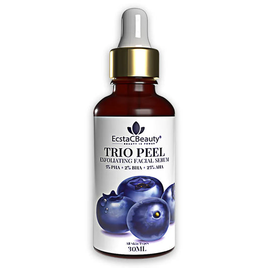 EcstaCBeauty Trio Peel Exfoliating Facial Serum | 5% PHA + 2% BHA + 25% AHA | Gentle Yet Effective Chemical Peel for Smoother Skin | Removes Dead Skin & Unclogs Pores | All Skin Types (30ML)