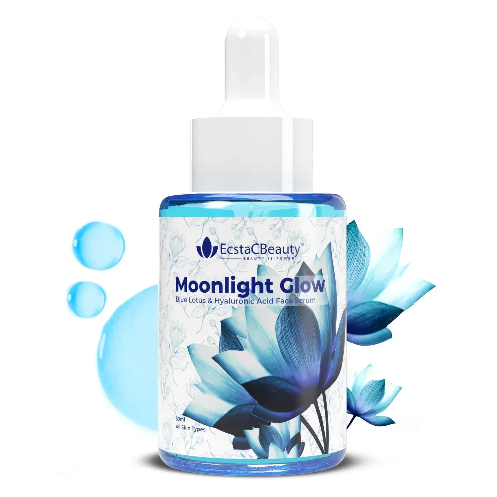 EcstaCBeauty Moonlight Glow Face Serum | Blue Lotus & Hyaluronic Acid for Deep Hydration & Radiance | Lightweight & Fast Absorbing | 100% Paraben & Toxin Free | All Skin Types (30ml)