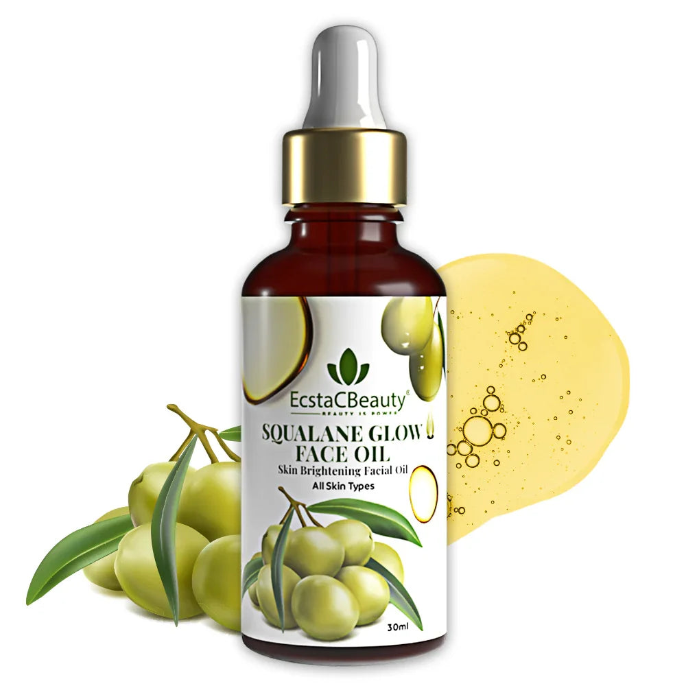 EcstaCBeauty Squalane Glow Face Oil | Skin Brightening & Hydrating Facial Oil | 100% Pure Olive-Derived Squalane | Lightweight, Non-Greasy & Fast-Absorbing | All Skin Types (30ml)