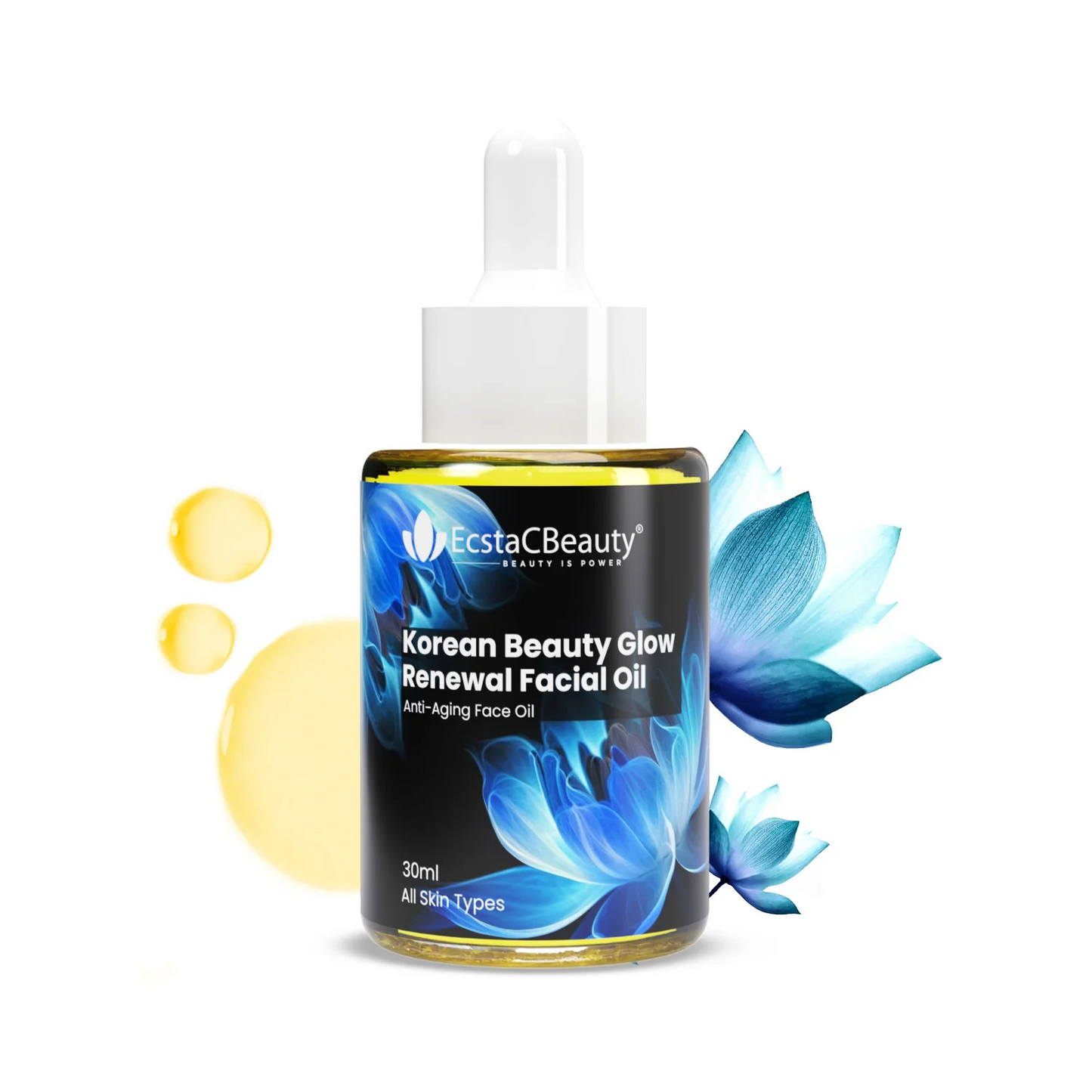EcstaCBeauty Korean Beauty Glow Facial Oil | Anti-Aging Renewal Face Oil | Deep Hydration & Skin Radiance | Lightweight & Non-Greasy | 100% Paraben & Toxin Free | All Skin Types (30ml)