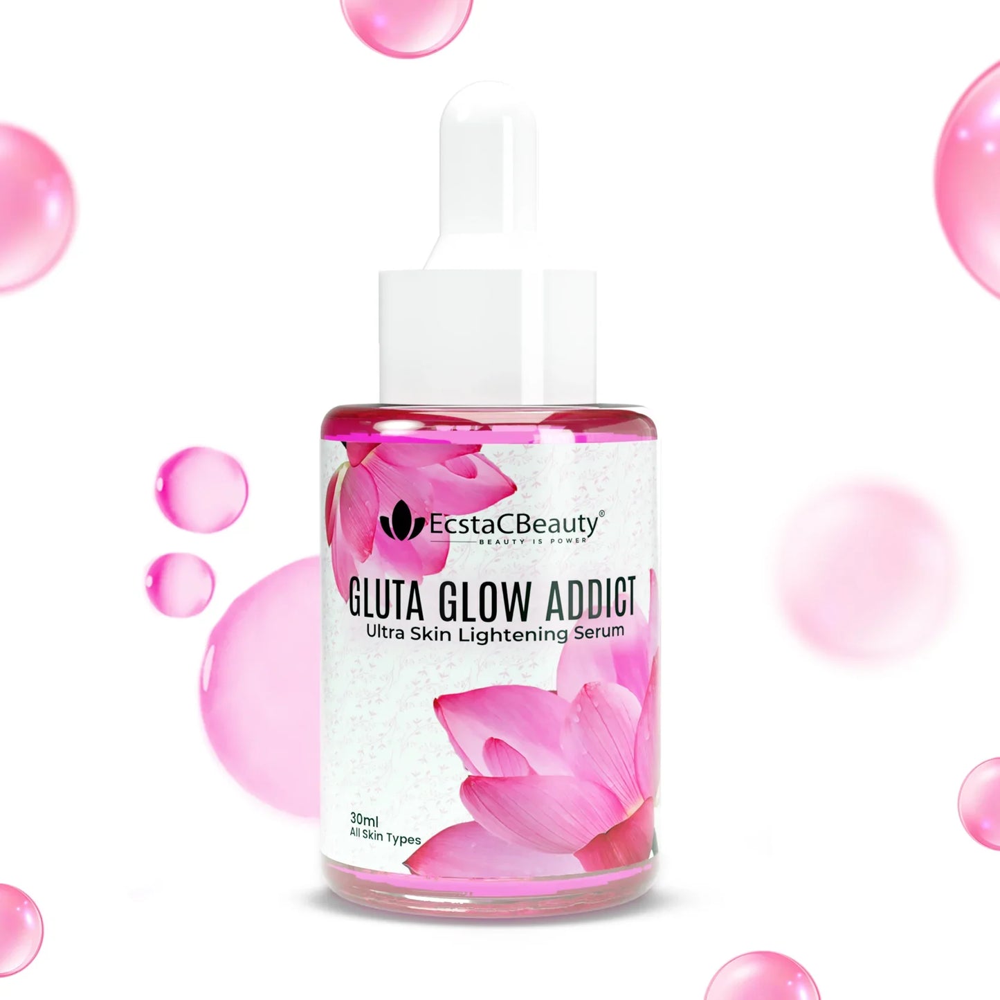 EcstaCBeauty Gluta Glow Addict | Ultra Skin Lightening Serum with Glutathione & Natural Extracts | Brightening & Hydrating Formula | 100% Paraben & Toxin Free | All Skin Types (30ml)