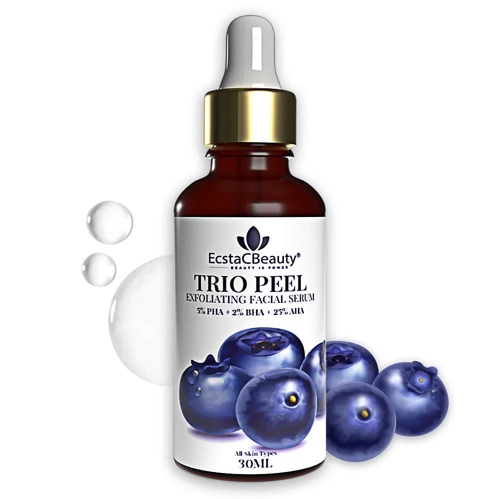 EcstaCBeauty Trio Peel Exfoliating Facial Serum | 5% PHA + 2% BHA + 25% AHA | Gentle Yet Effective Chemical Peel for Smoother Skin | Removes Dead Skin & Unclogs Pores | All Skin Types (30ML)