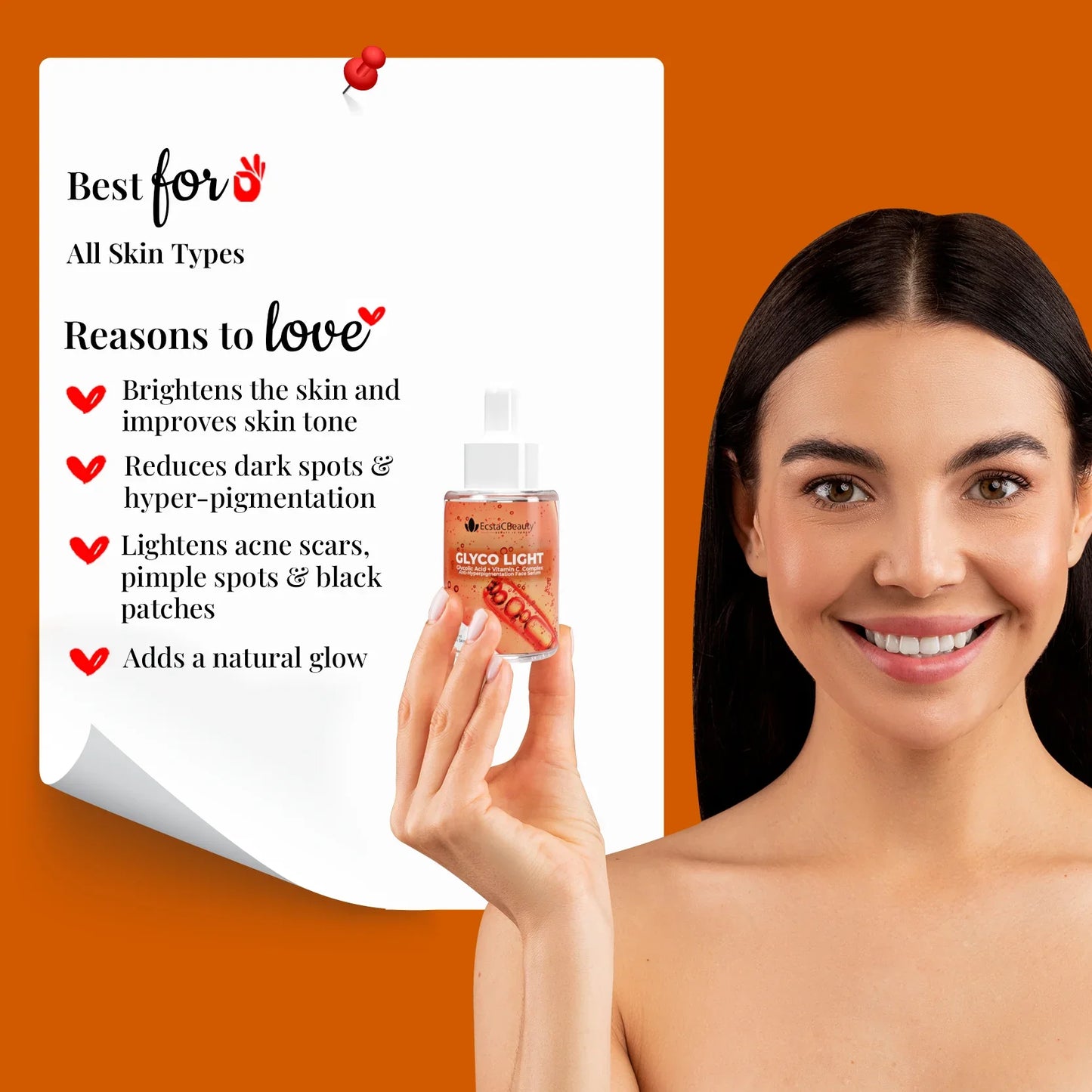 EcstaCBeauty Glyco Light Face Serum | Glycolic Acid & Vitamin C Complex | Exfoliating & Hydrating Formula | 100% Paraben & Toxin Free | All Skin Types (30ml)