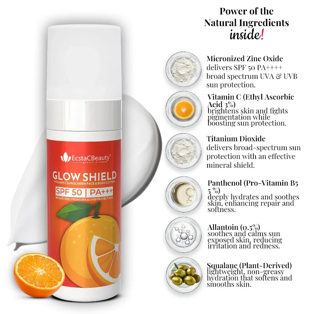 Glow Shield SPF 50 PA+++ Vitamin C Sunscreen Face & Body Lotion