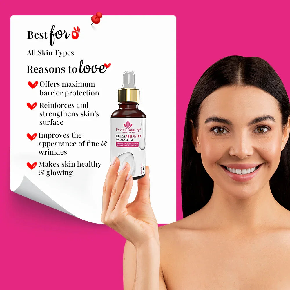 EcstaCBeauty Ceramideify Facial Serum | Hydrating & Anti-Aging Serum with Ceramide, Peptide & Omega Complex | Restores Skin Barrier & Reduces Fine Lines | All Skin Types (30ml)