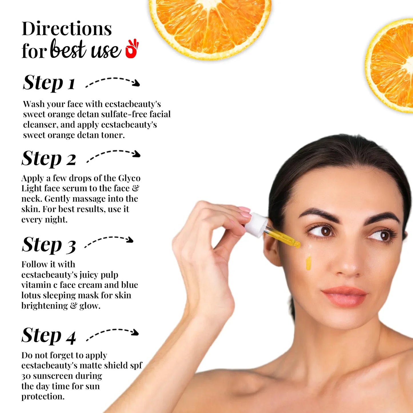 EcstaCBeauty Glyco Light Face Serum | Glycolic Acid & Vitamin C Complex | Exfoliating & Hydrating Formula | 100% Paraben & Toxin Free | All Skin Types (30ml)
