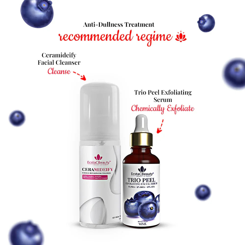 EcstaCBeauty Trio Peel Exfoliating Facial Serum | 5% PHA + 2% BHA + 25% AHA | Gentle Yet Effective Chemical Peel for Smoother Skin | Removes Dead Skin & Unclogs Pores | All Skin Types (30ML)