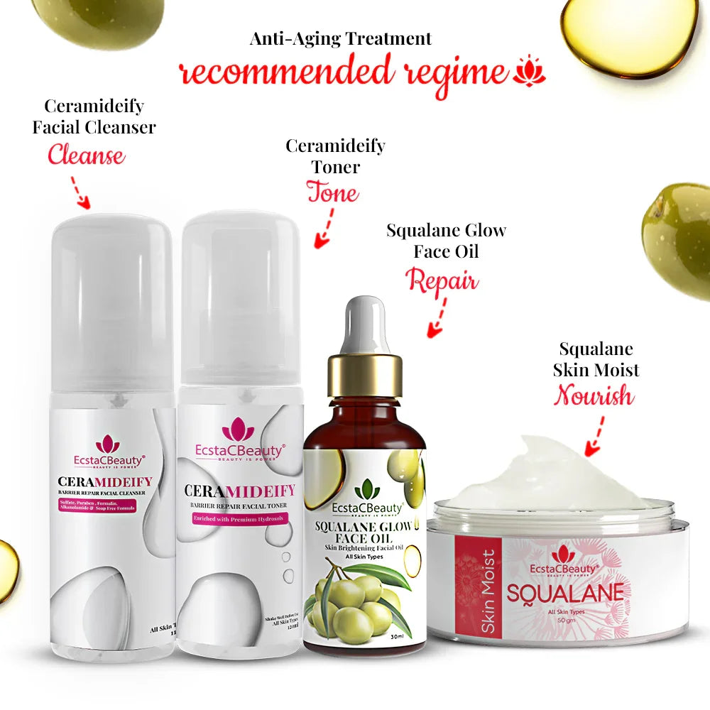 EcstaCBeauty Squalane Glow Face Oil | Skin Brightening & Hydrating Facial Oil | 100% Pure Olive-Derived Squalane | Lightweight, Non-Greasy & Fast-Absorbing | All Skin Types (30ml)