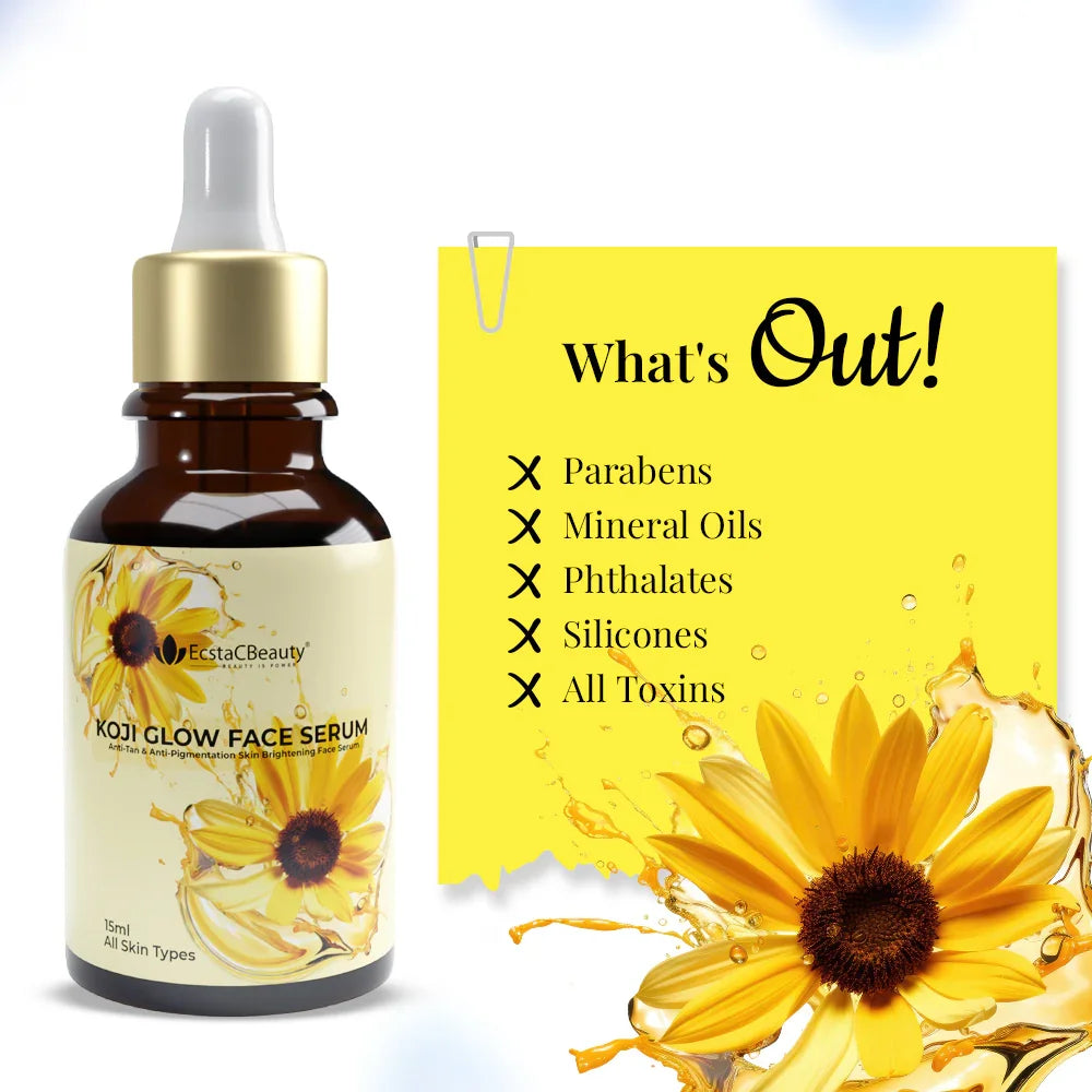 EcstaCBeauty Kojic Glow Face Serum | Anti-Tan & Anti-Pigmentation Skin Brightening Serum | Lightweight & Fast Absorbing | 100% Paraben & Toxin Free | All Skin Types 15ML
