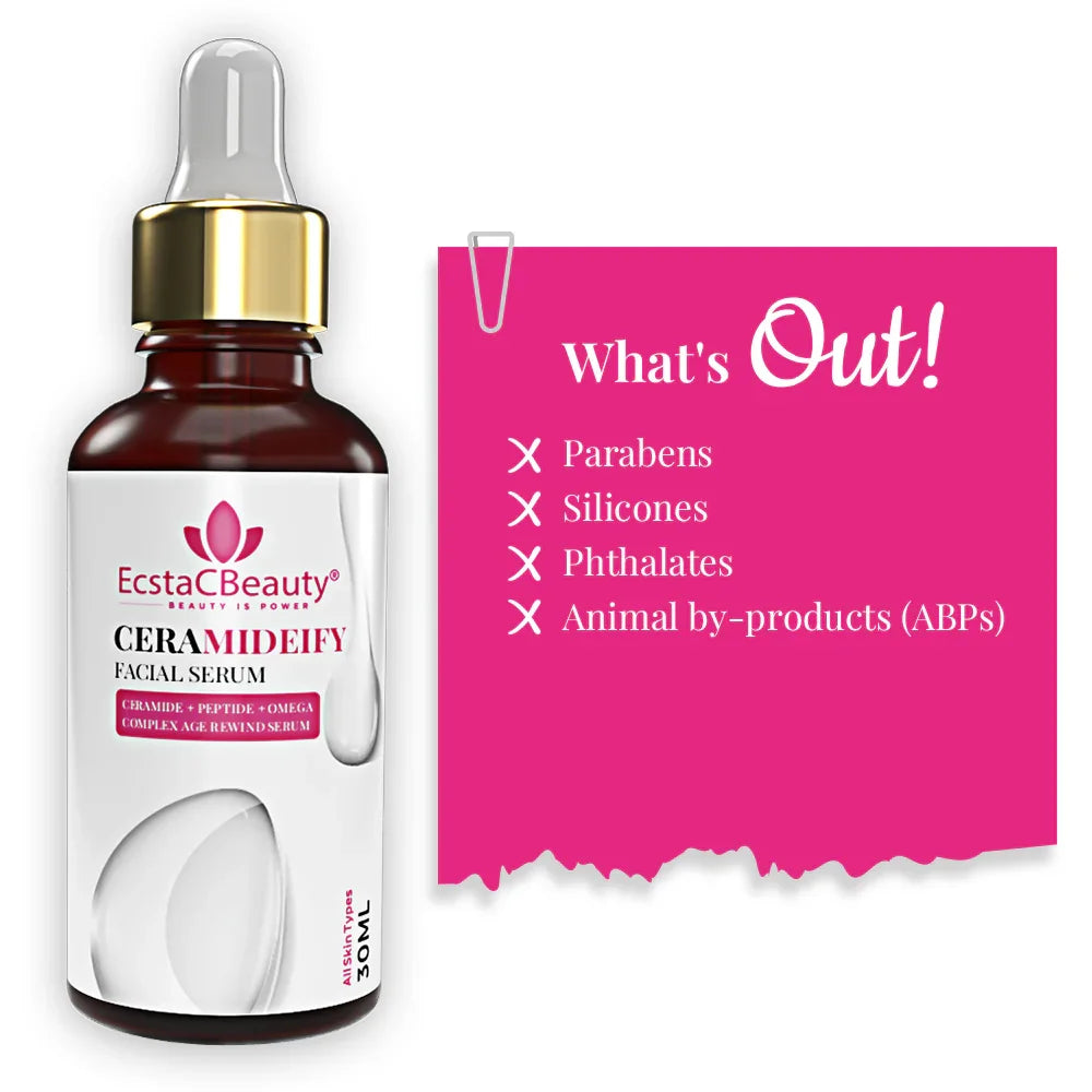 EcstaCBeauty Ceramideify Facial Serum | Hydrating & Anti-Aging Serum with Ceramide, Peptide & Omega Complex | Restores Skin Barrier & Reduces Fine Lines | All Skin Types (30ml)