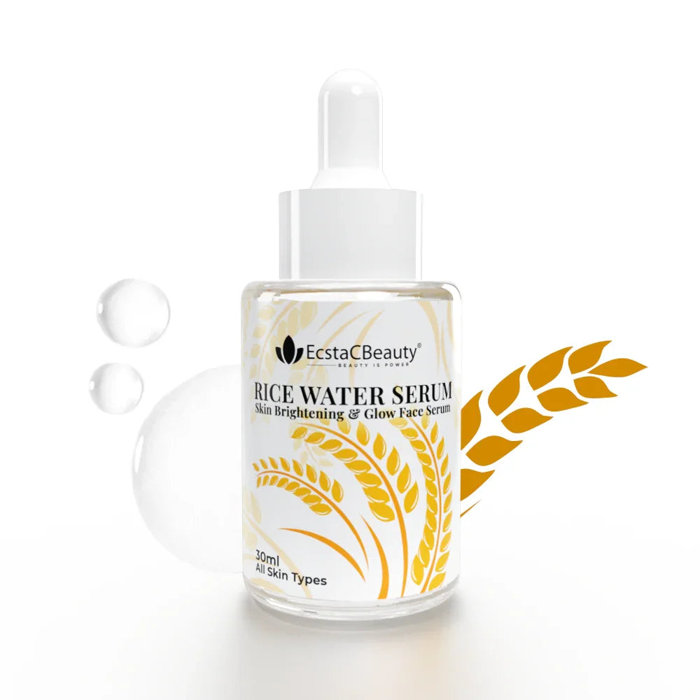 EcstaCBeauty Rice Water Serum | Skin Brightening & Glow Face Serum | Natural Hydration & Radiance Boost | 100% Paraben & Toxin Free | All Skin Types (30ml)