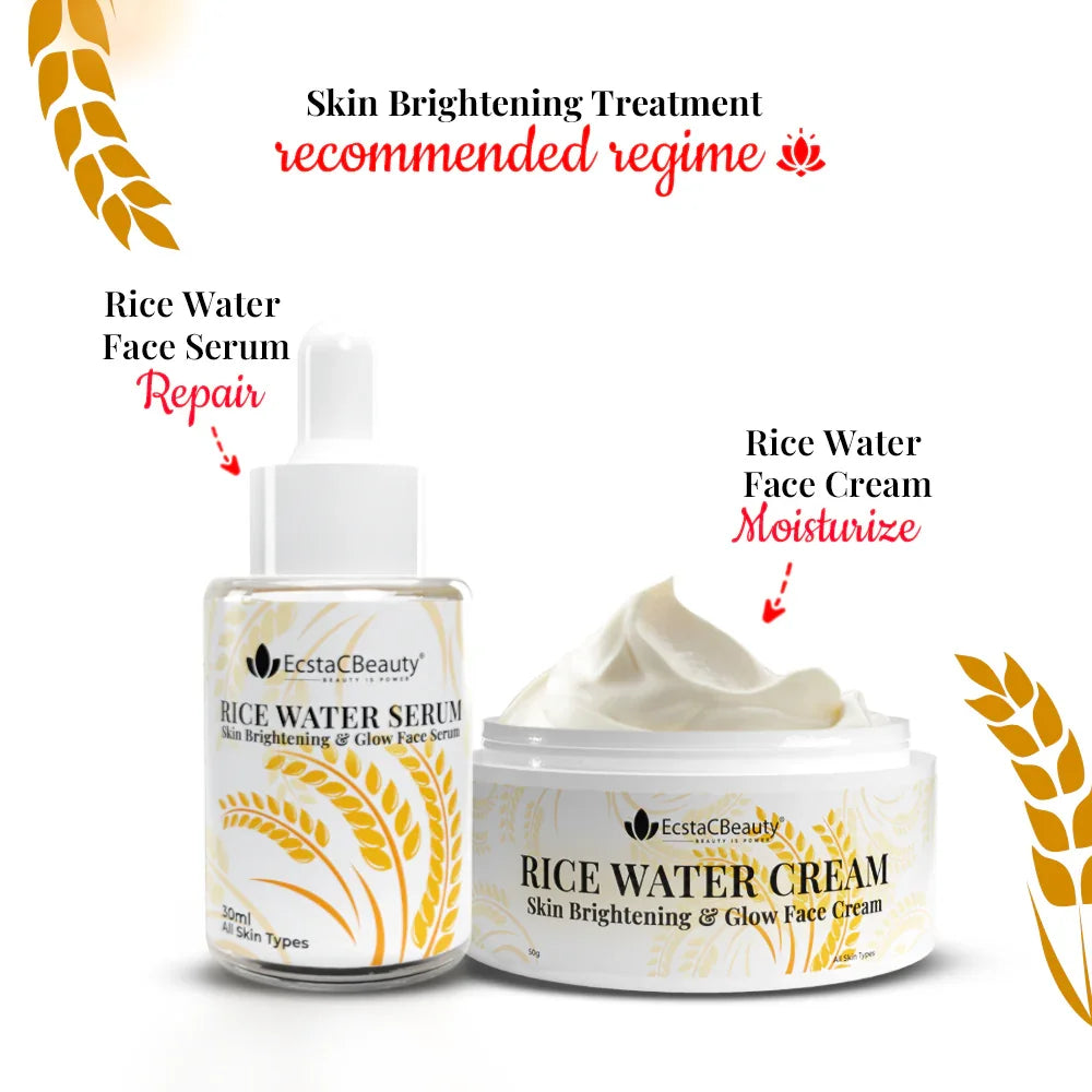 EcstaCBeauty Rice Water Serum | Skin Brightening & Glow Face Serum | Natural Hydration & Radiance Boost | 100% Paraben & Toxin Free | All Skin Types (30ml)