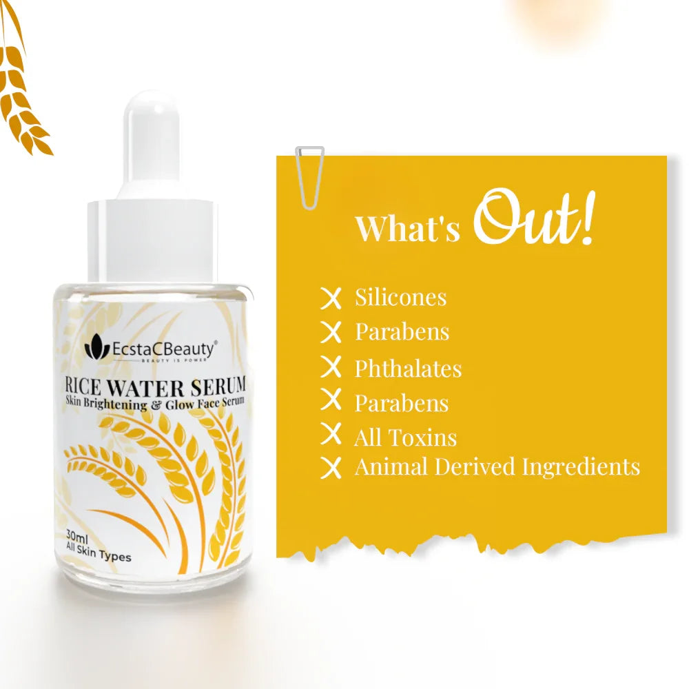 EcstaCBeauty Rice Water Serum | Skin Brightening & Glow Face Serum | Natural Hydration & Radiance Boost | 100% Paraben & Toxin Free | All Skin Types (30ml)