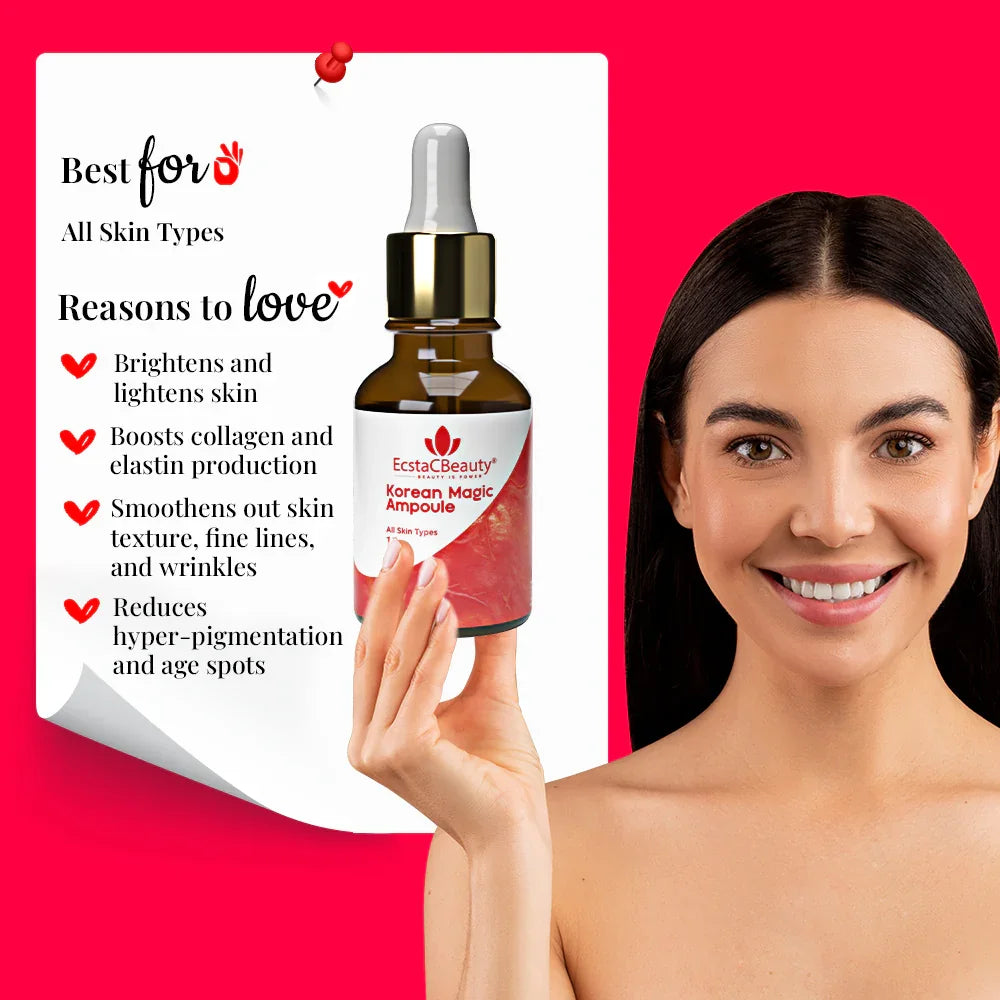 EcstaCBeauty Korean Magic Ampoule | Advanced Hydrating & Brightening Serum | Deep Skin Repair with Potent Actives | 100% Paraben & Toxin Free | All Skin Types (15ml)
