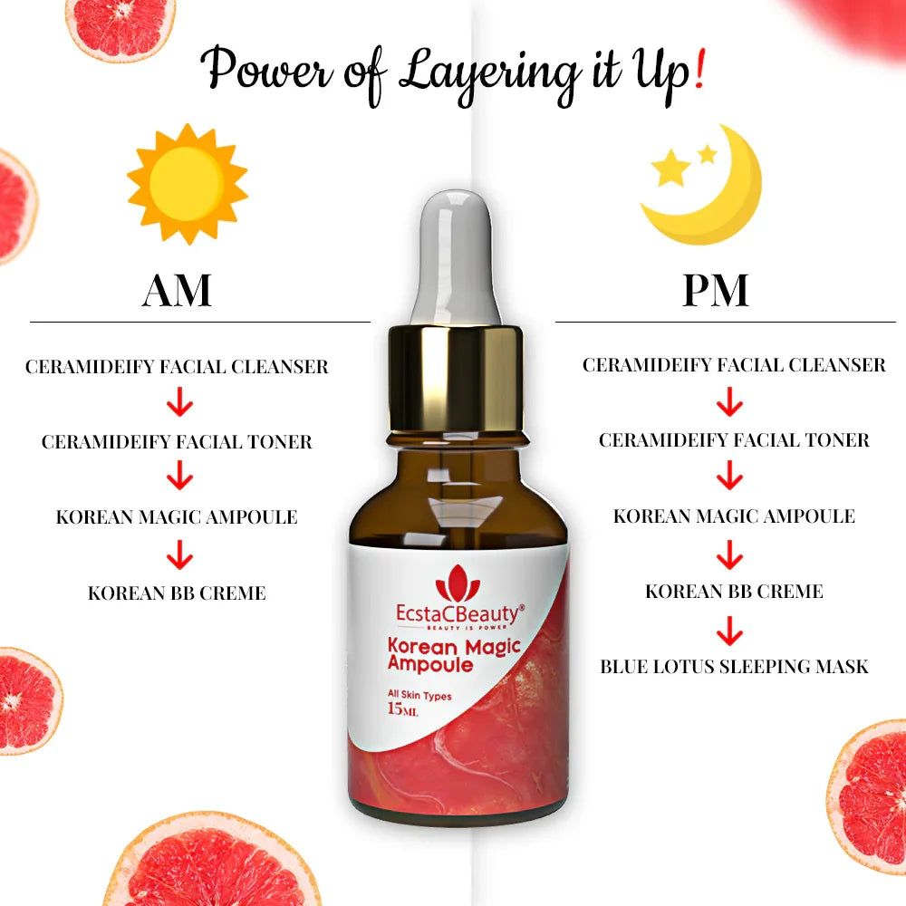 EcstaCBeauty Korean Magic Ampoule | Advanced Hydrating & Brightening Serum | Deep Skin Repair with Potent Actives | 100% Paraben & Toxin Free | All Skin Types (15ml)