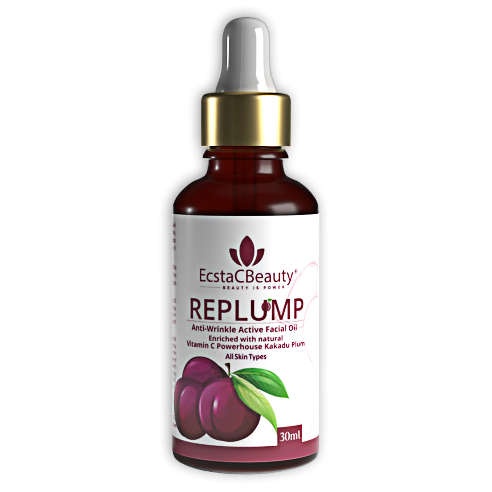 EcstaCBeauty Replump Facial Oil | Anti-Wrinkle Active Oil with Vitamin C & Kakadu Plum | Skin Brightening & Hydrating Formula | 100% Paraben & Toxin Free | All Skin Types (30ml)