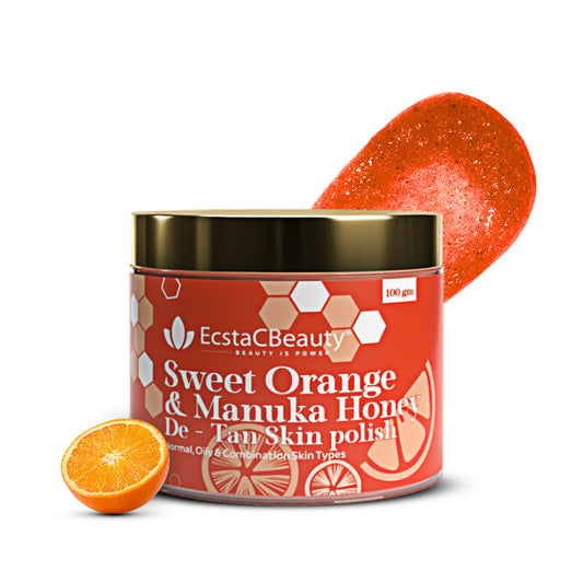 Sweet Orange & Manuka Honey De-Tan Skin Polish Vitamin C Face Scrub for Tan Removal & Glow