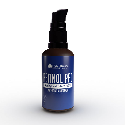EcstaCBeauty Retinol Pro | Advanced Retinyl Palmitate Night Serum | Anti-Aging & Skin Renewal | Reduces Wrinkles & Fine Lines | 100% Paraben & Toxin Free | All Skin Types (30ml)