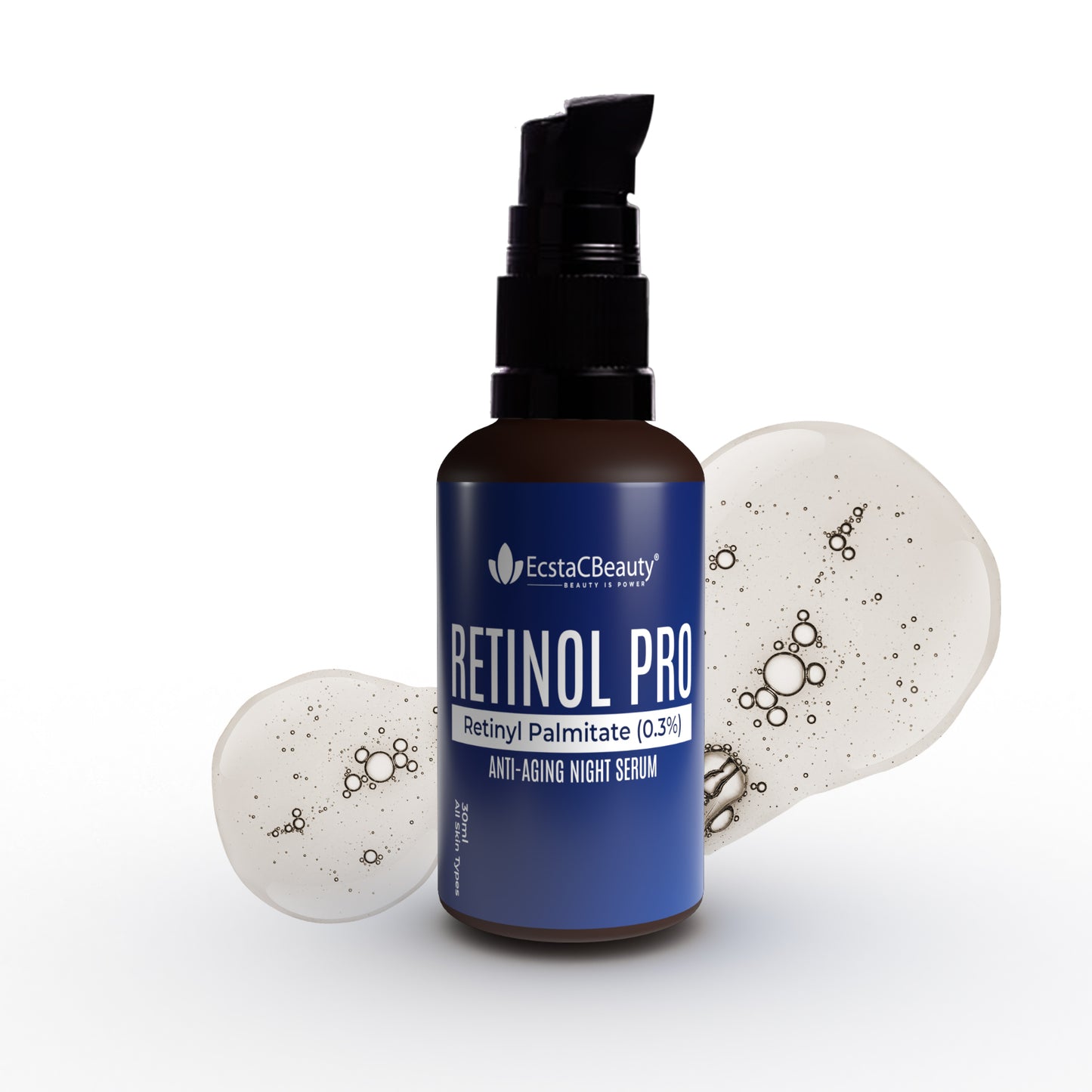 EcstaCBeauty Retinol Pro | Advanced Retinyl Palmitate Night Serum | Anti-Aging & Skin Renewal | Reduces Wrinkles & Fine Lines | 100% Paraben & Toxin Free | All Skin Types (30ml)