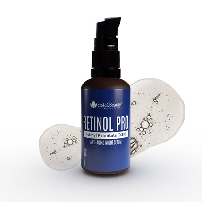 EcstaCBeauty Retinol Pro | Advanced Retinyl Palmitate Night Serum | Anti-Aging & Skin Renewal | Reduces Wrinkles & Fine Lines | 100% Paraben & Toxin Free | All Skin Types (30ml)