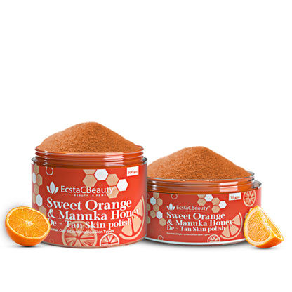 Sweet Orange & Manuka Honey De-Tan Skin Polish Vitamin C Face Scrub for Tan Removal & Glow