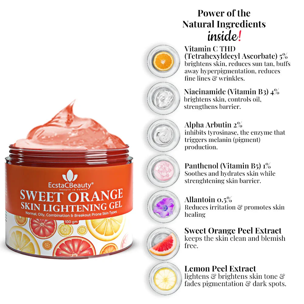 Sweet Orange Skin Lightening Gel with Vitamin C THD (5%), Niacinamide (4%) & Alpha Arbutin (2%)