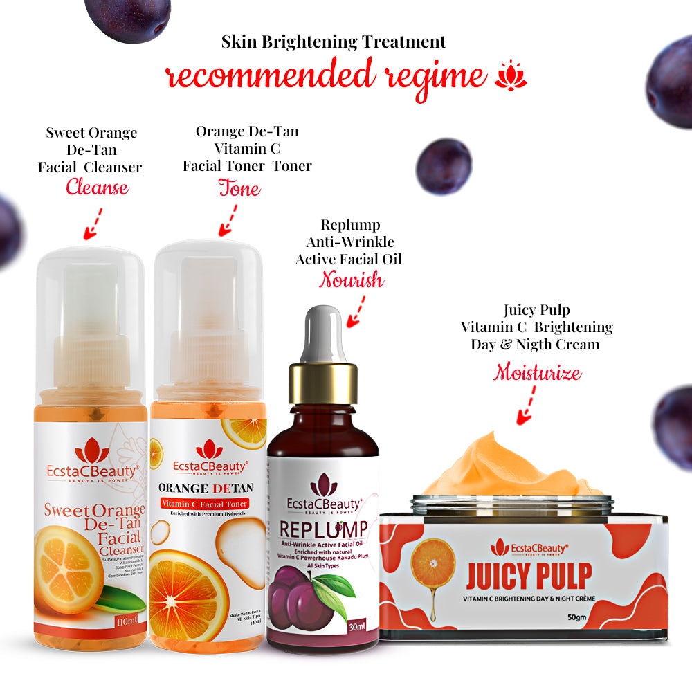 EcstaCBeauty Replump Facial Oil | Anti-Wrinkle Active Oil with Vitamin C & Kakadu Plum | Skin Brightening & Hydrating Formula | 100% Paraben & Toxin Free | All Skin Types (30ml)