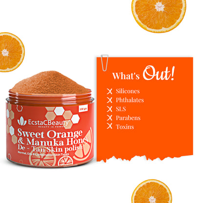 Sweet Orange & Manuka Honey De-Tan Skin Polish Vitamin C Face Scrub for Tan Removal & Glow