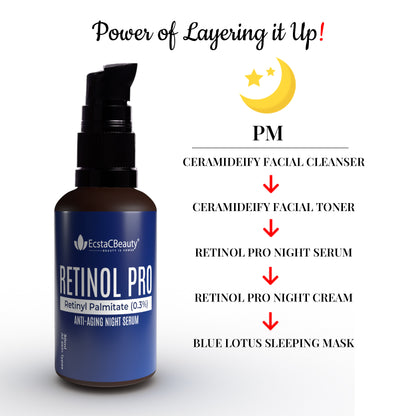 EcstaCBeauty Retinol Pro | Advanced Retinyl Palmitate Night Serum | Anti-Aging & Skin Renewal | Reduces Wrinkles & Fine Lines | 100% Paraben & Toxin Free | All Skin Types (30ml)